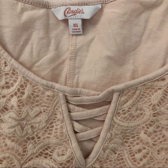 Candie’s Light Pink Cross V-neck Lace Long Sleeve - Picture 3 of 6
